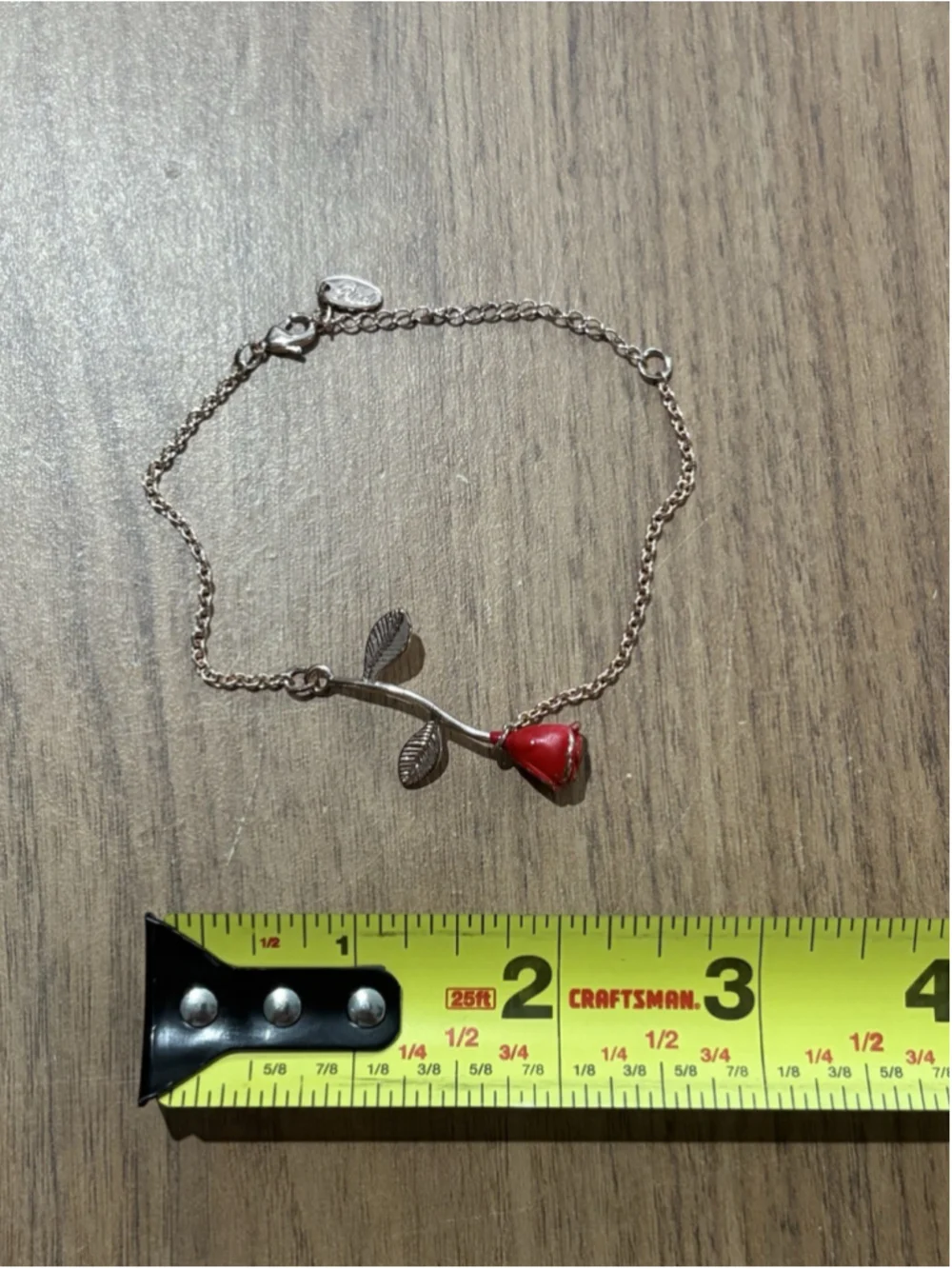 Red Trees Red Rose Charm Bracelet Silver Tone Enamel Flower